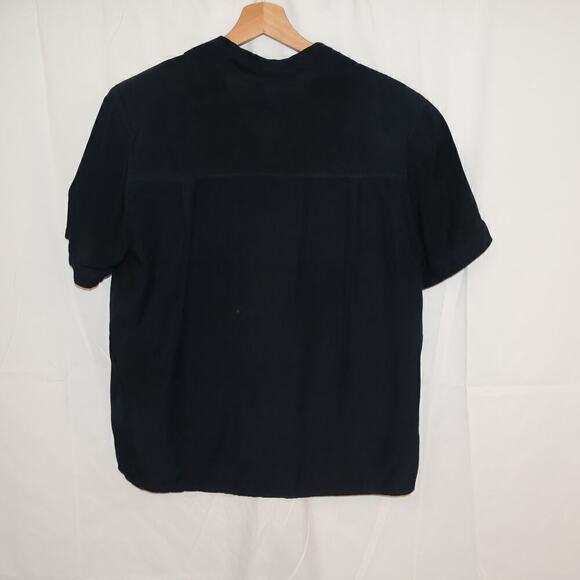 Seta Studio Blouses 100% Silk Size Small Short Sleeve Midnight Blue Button Up - Picture 3 of 13